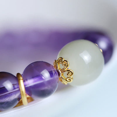 Buddha Stones Natural Amethyst Crystal Hetian Jade Healing Charm Bracelet Bracelet BS 10