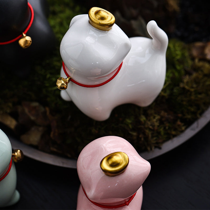 Buddha Stones Mini Lucky Cat Ingot Tea Pet Ceramic Home Desk Figurine Decoration Decorations BS 11