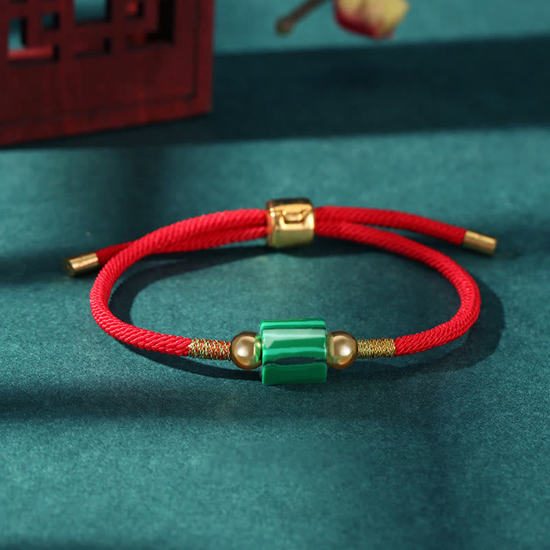 Buddha Stones Tibet Handmade Green Aventurine Red Stone Malachite Luck Protection Braided Rope Bracelet Bracelet BS Malachite Red(Wrist Circumference 14-20cm)