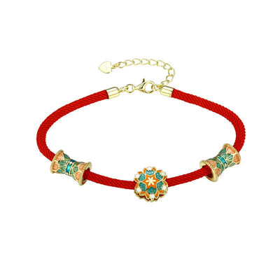 Buddha Stones Dunhuang 925 Sterling Silver Lotus Drum New Beginning Red Rope Bracelet Bracelet BS 11