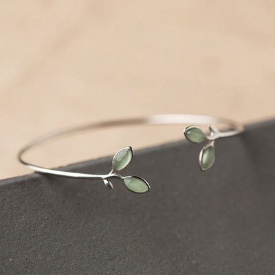 Foviel Leaf Pattern Cat Eye Support Cuff Bracelet Bangle