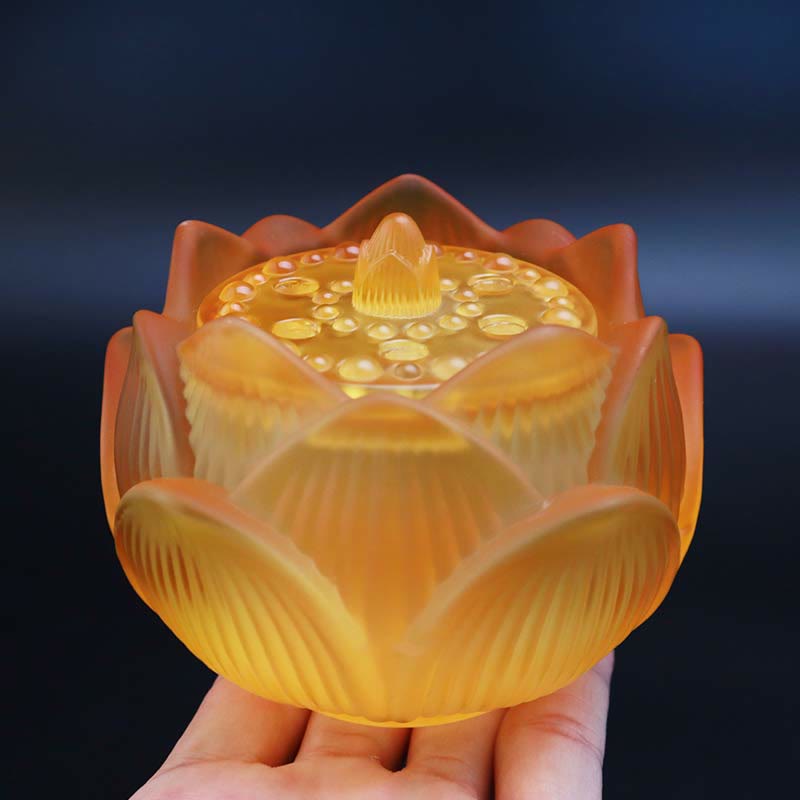 Buddha Stones Lotus Liuli Crystal Healing Meditation Incense Burner Incense Burner BS Small Yellow Lotus 10.5*8.3cm