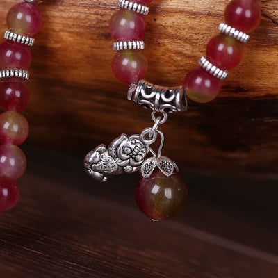 Buddha Stones Natural Watermelon Tourmaline PiXiu Elephant Positive Triple Wrap Bracelet Bracelet BS 2