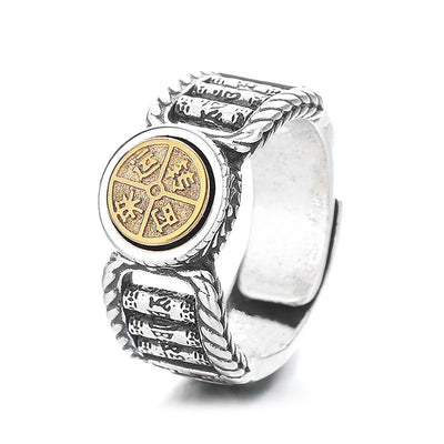 Buddha Stones Tibetan Om Mani Padme Hum Carved Design Copper Coin Purity Rotatable Ring Ring BS 4