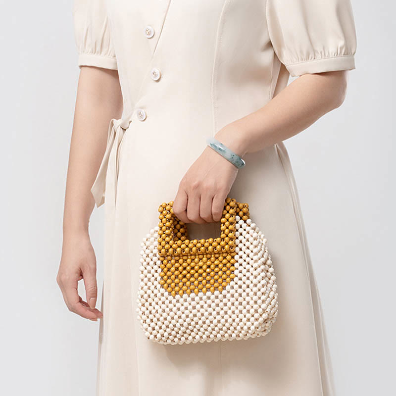 Buddha Stones Hand-woven Wooden Beads Square Tote Handbag Handbags BS 7