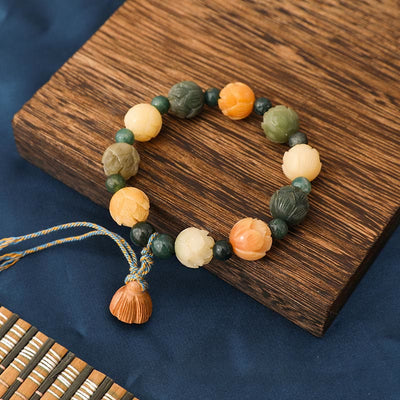Buddha Stones Bodhi Seed Lotus Bead Engraved Moss Agate Peace Calm Bracelet Bracelet BS Bodhi Seed&Moss Agate(Wrist Circumference 13-14cm)