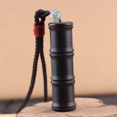 Buddha Stones Ebony Wood Bamboo Pattern Ghau Prayer Box Peace Necklace Pendant Necklaces & Pendants BS 2