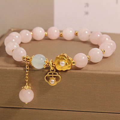 Buddha Stones Natural Pink Crystal Lucky Flower Warmth Bracelet Bracelet BS 1