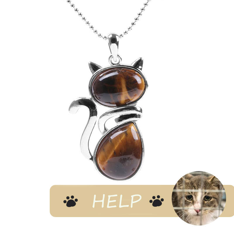 "Save A Cat" Cute Cat Pattern Natural Crystal Protection Cat-Loving Pendant Necklace - Tiger Eye - image 19
