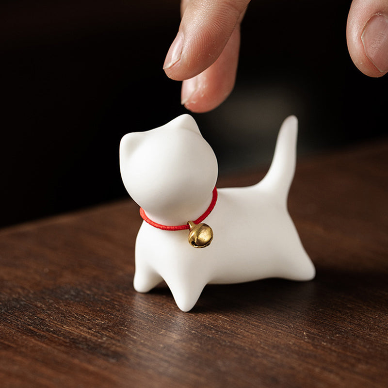 Buddha Stones Mini Small Cute Cat Tea Pet Ceramic Home Desk Figurine Decoration Decorations BS 5