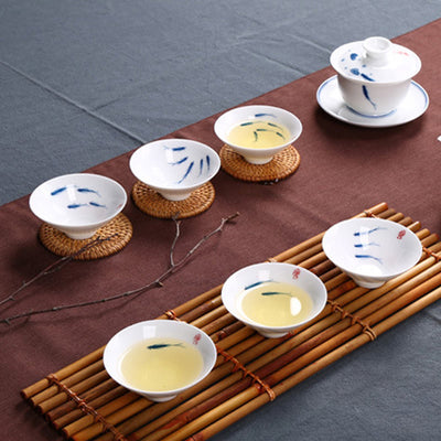 Buddha Stones Jingdezhen Blue and White Porcelain Koi Fish Ceramic Teacup Kung Fu Tea Cups Cup BS 16