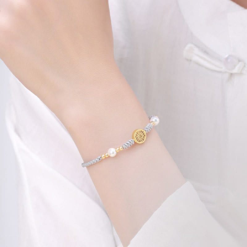 Buddha Stones Copper Coin Fortune Tree Pearl Luck Blue Rope Braided Bracelet Bracelet BS 28