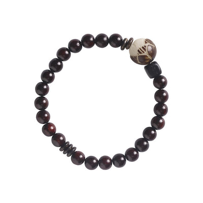 Bracelet double tour de protection Foviel en bois de santal rouge à petites feuilles et graines de Bodhi sculptées en forme de lotus