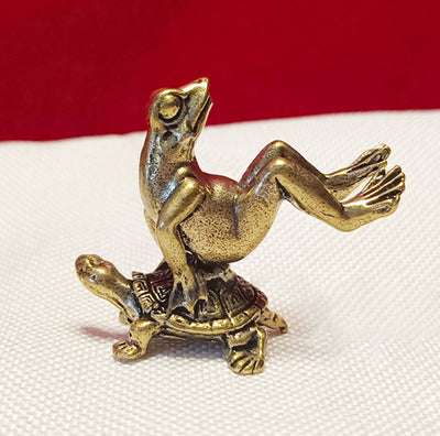Buddha Stones Mini Small Frog Turtle Koi Fish Snail Crab Copper Wealth Home Decoration Decorations BS Turtle-Backed Frog