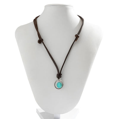 Buddha Stones Round Turquoise Stone Protection Strength Necklace Pendant Necklaces & Pendants BS 6