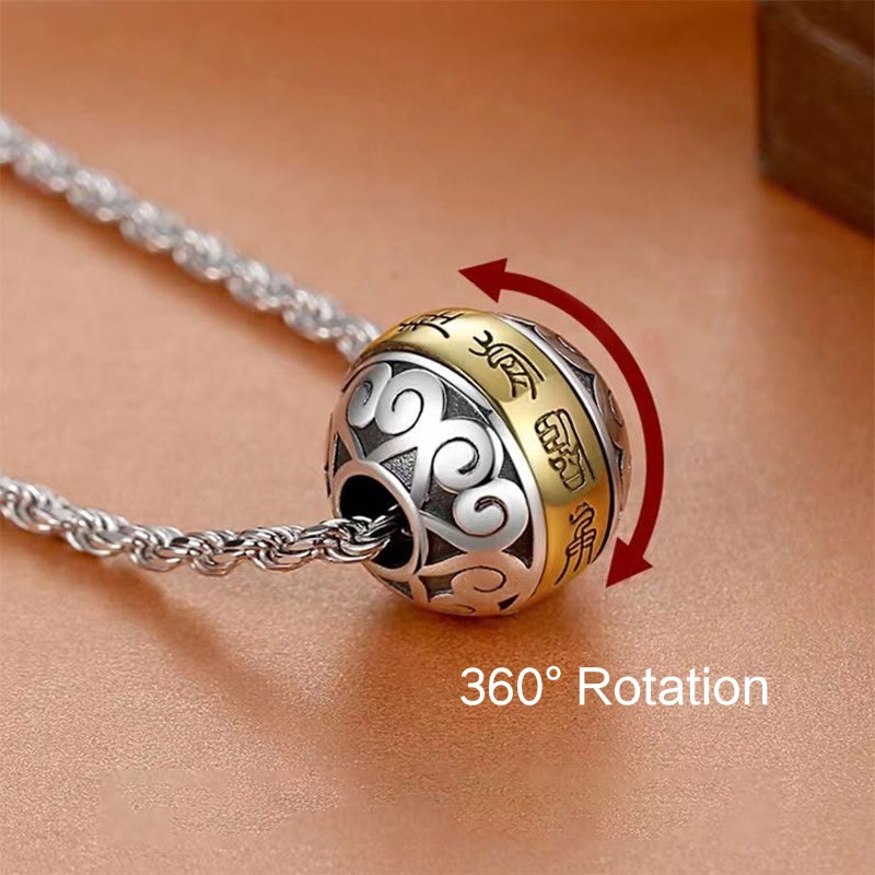 Buddha Stones Taoist Nine-Character Mantra Engraved Amulet Balance Necklace Rotatable Pendant Necklaces & Pendants BS 3
