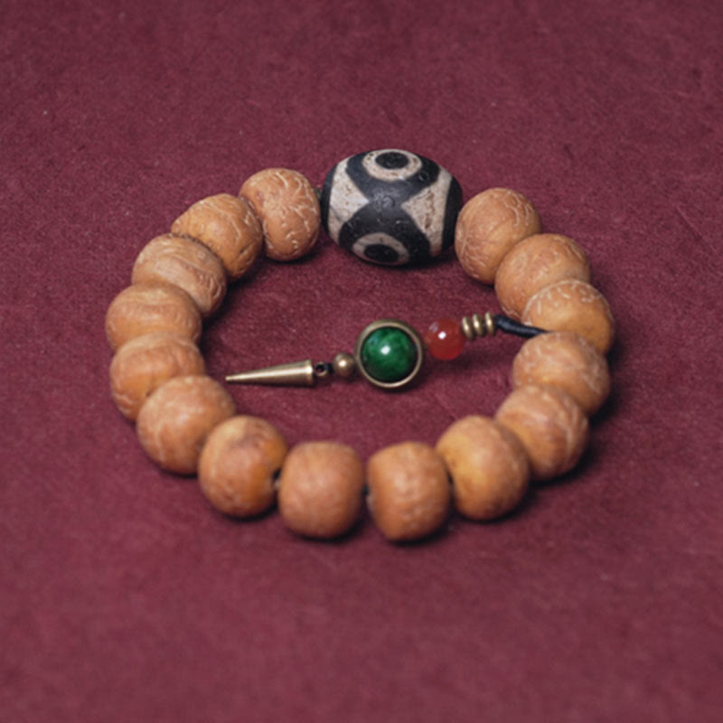 Buddha Stones Tibet Bodhi Seed Dzi Bead Peace Charm Wrist Mala Bracelet Wrist Mala BS 7