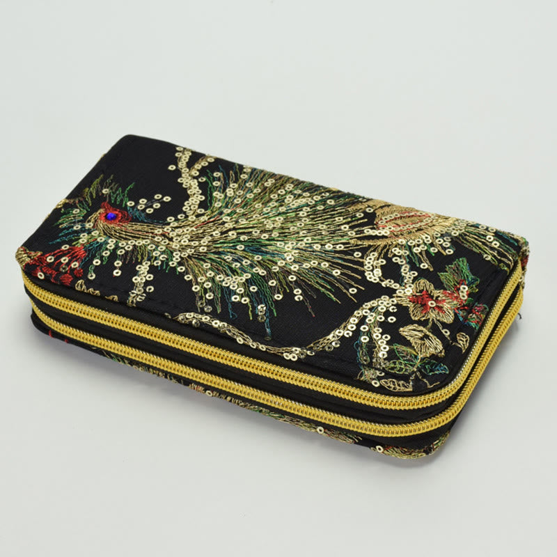 Foviel Peacock Double-sided Embroidery Cash Holder Wallet Shopping Purse