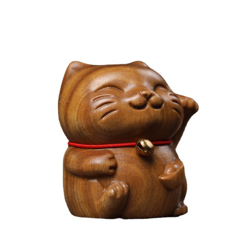 Buddha Stones Green Sandalwood Small Mini Cute Lucky Cat Peace Decorations Decorations BS 16