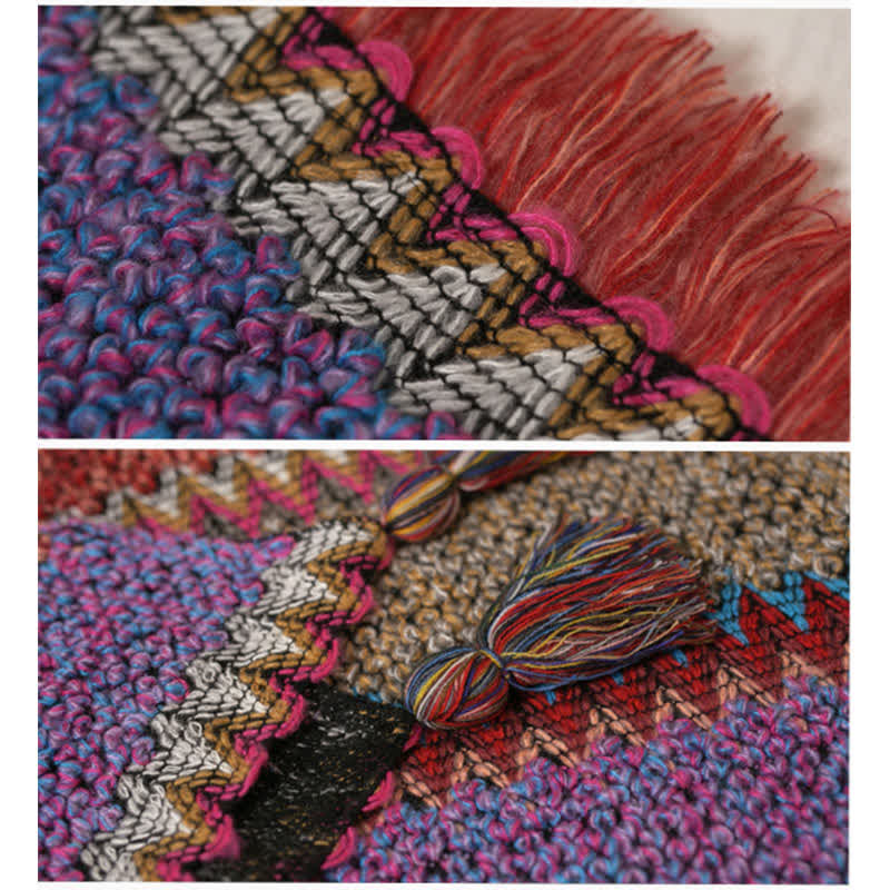 Buddha Stones Tibetan Shawl Knitting Warm Cloak Tibetan Tassel Scarf Tibetan Shawl BS 17