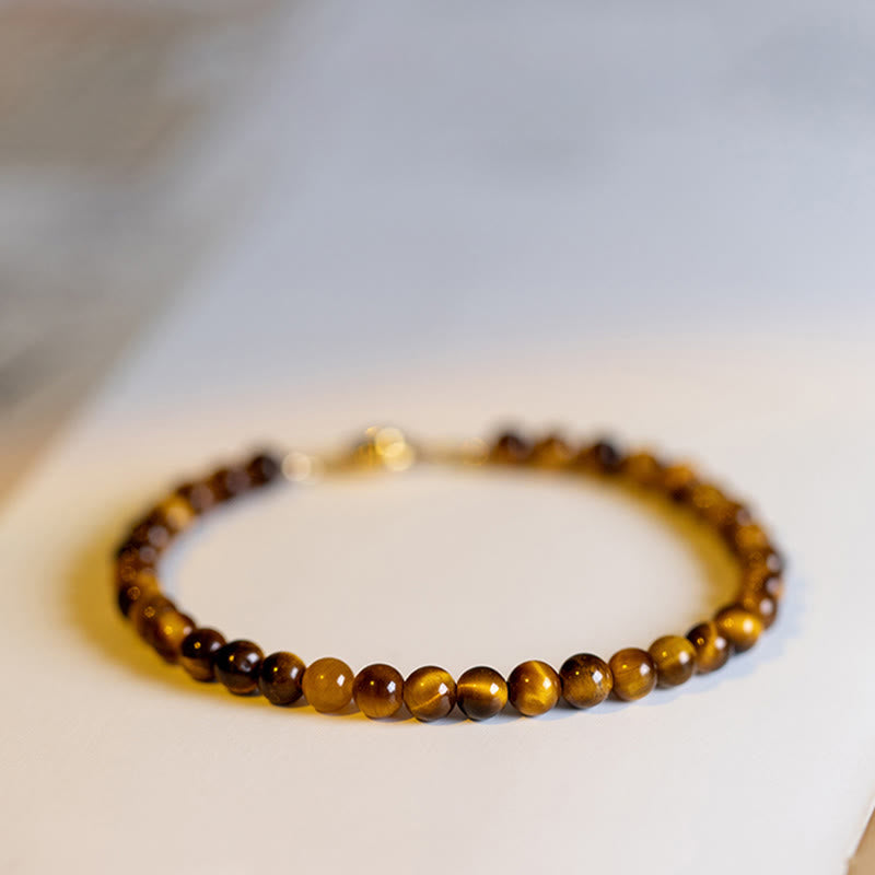 Foviel 14K Gold Plated Natural Tiger Eye Stone Courage Protection Bracelet