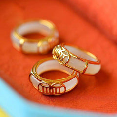 Buddha Stones White Jade Luck Ring Necklace Rings BS US10