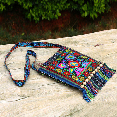 Buddha Stones Tibetan Handmade Embroidered Camellia Canvas Shoulder Bag Crossbody Bag Crossbody Bag BS 7