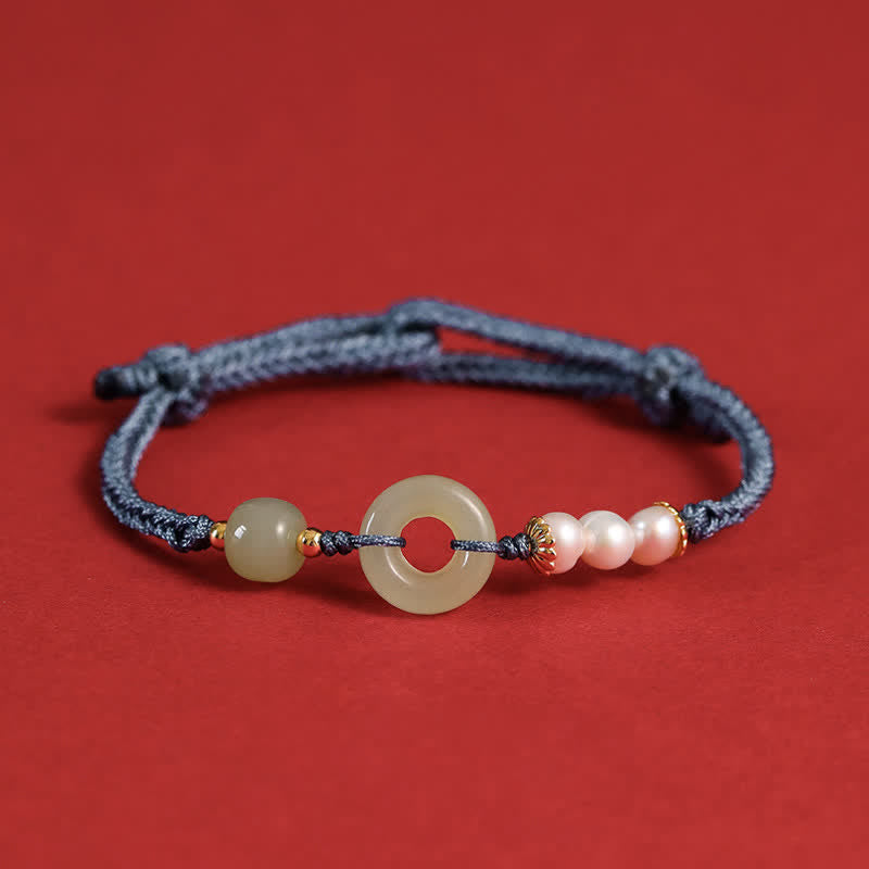 Buddha Stones Natural Hetian Jade Pearl Peace Buckle Luck Bracelet - Blue - image 13