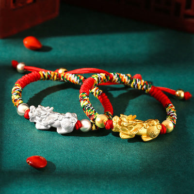 Buddha Stones 999 Sterling Silver PiXiu Wealth King Kong Knot String Braided Kids Child Bracelet Bracelet BS main