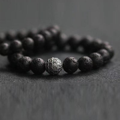 Buddha Stones Lava Rock Fish Scales Bead Healing Bracelet Bracelet BS 2