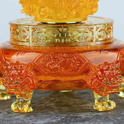 Buddha Stones Feng Shui Auspicious Dragon Handmade Liuli Crystal Rotatable Art Piece Luck Home Office Decoration Decorations BS 9