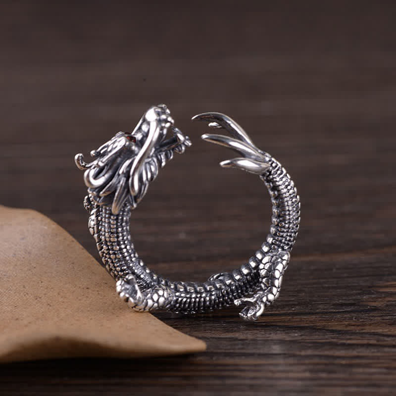 Foviel 925 Sterling Silver Dragon Luck Protection Ring