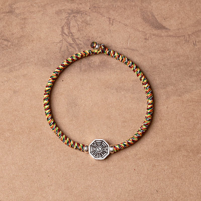 Buddha Stones 925 Sterling Silver Yin Yang Bagua Symbol Cinnabar String Concentration Bracelet Bracelet BS Colorful Rope 23cm