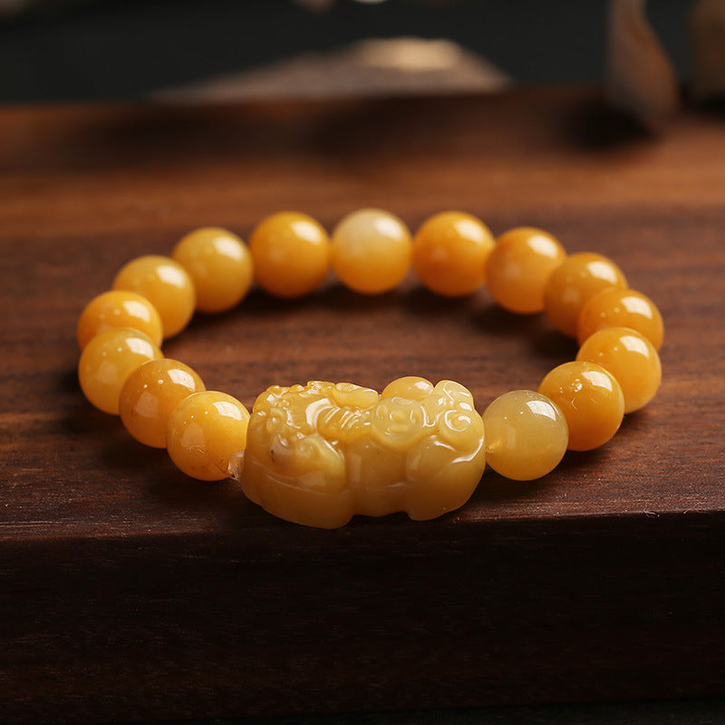 Bracelet Pixiu de richesse en jade soie dorée Foviel