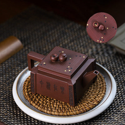 Buddha Stones Yixing All Handmade Gomoku Playing Chess Purple Clay Kung Fu Square Teapot 280ml Teapot BS 2