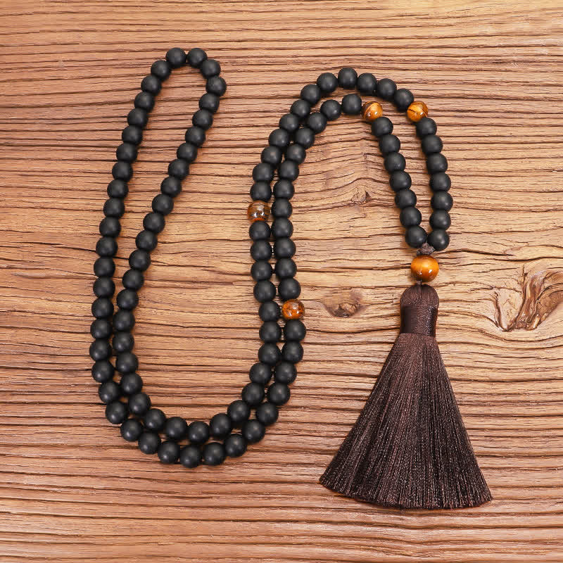 Buddha Stones 108 Mala Beads Frosted Stone Tiger Eye Balance Bracelet Necklace Pendant Bracelet Necklaces & Pendants BS 6