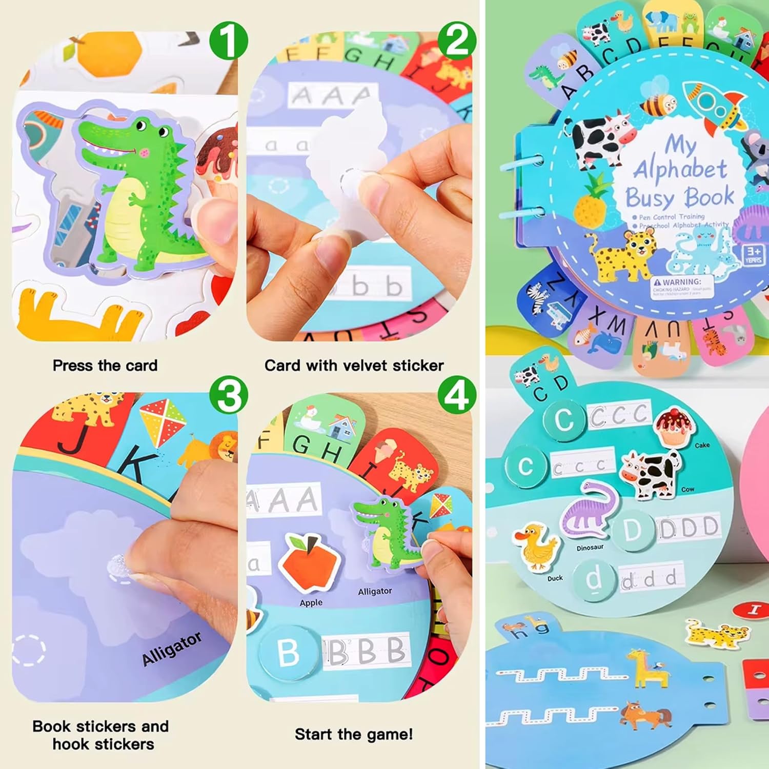 Livre d'activités Be2BeKidz pour l'apprentissage de l'alphabet pour les tout-petits 1-3 ans | Livre d'activités Montessori ABC pour enfants | Jouet éducatif de style Babybus pour l'apprentissage préscolaire et le développement de la motricité fine
