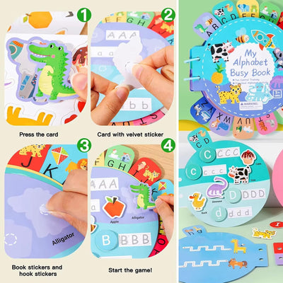 Livre d'activités Be2BeKidz pour l'apprentissage de l'alphabet pour les tout-petits 1-3 ans | Livre d'activités Montessori ABC pour enfants | Jouet éducatif de style Babybus pour l'apprentissage préscolaire et le développement de la motricité fine