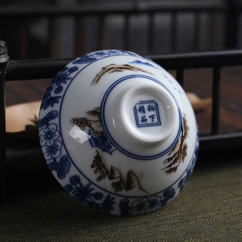 Buddha Stones Flowers Fu Character Mountains Lotus Cherry Blossoms Ceramic Teacup Kung Fu Tea Cup Cup BS 14