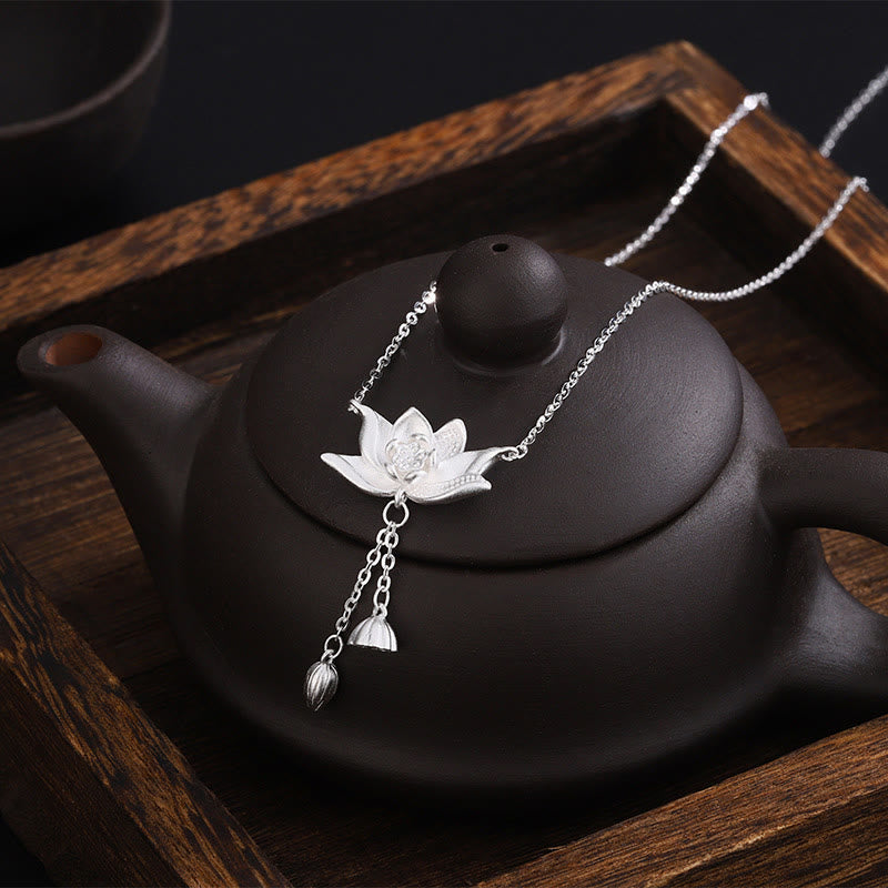 Buddha Stones 999 Sterling Silver Lotus Flower Pod Carved Enlightenment Necklace Pendant Necklaces & Pendants BS 2