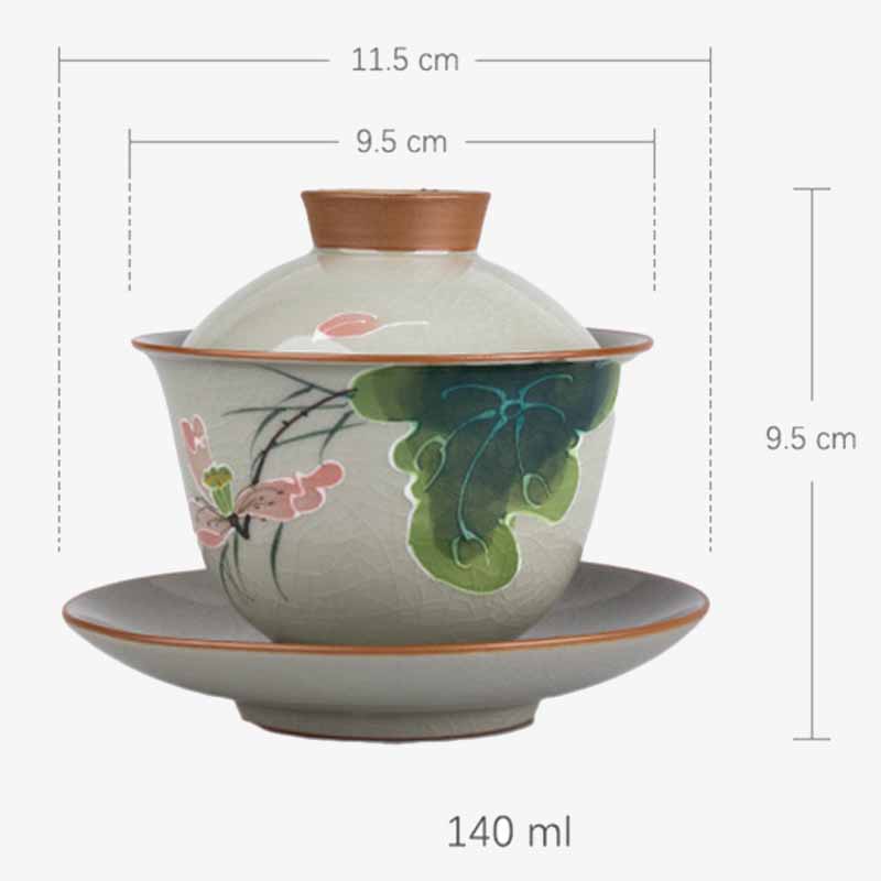 Buddha Stones Lotus Koi Fish Pod Leaf Ceramic Gaiwan Sancai Teacup Kung Fu Tea Cup And Saucer With Lid 140ml Cup BS 18