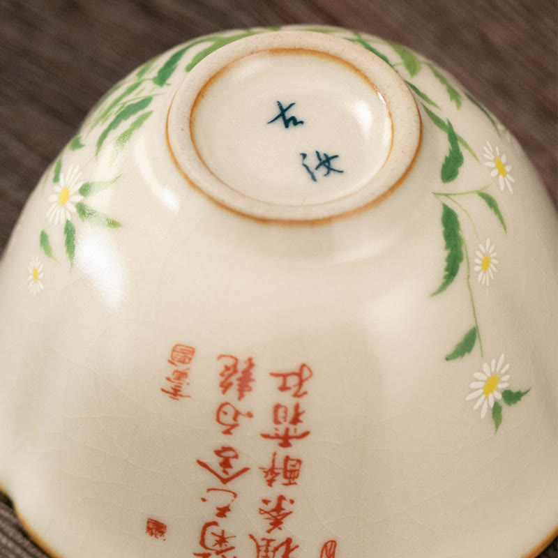 Buddha Stones Peach Blossom Daisy Flower Ceramic Teacup Kung Fu Tea Cups Cup BS 5
