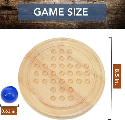 Fidtoy Solitaire Wooden Game with Marble Balls for Kids Ages 5+, Classic Wooden Strategy Board Game with 33 Blue Glass Marbles, Instructions and Coffee Table Puzzle Play