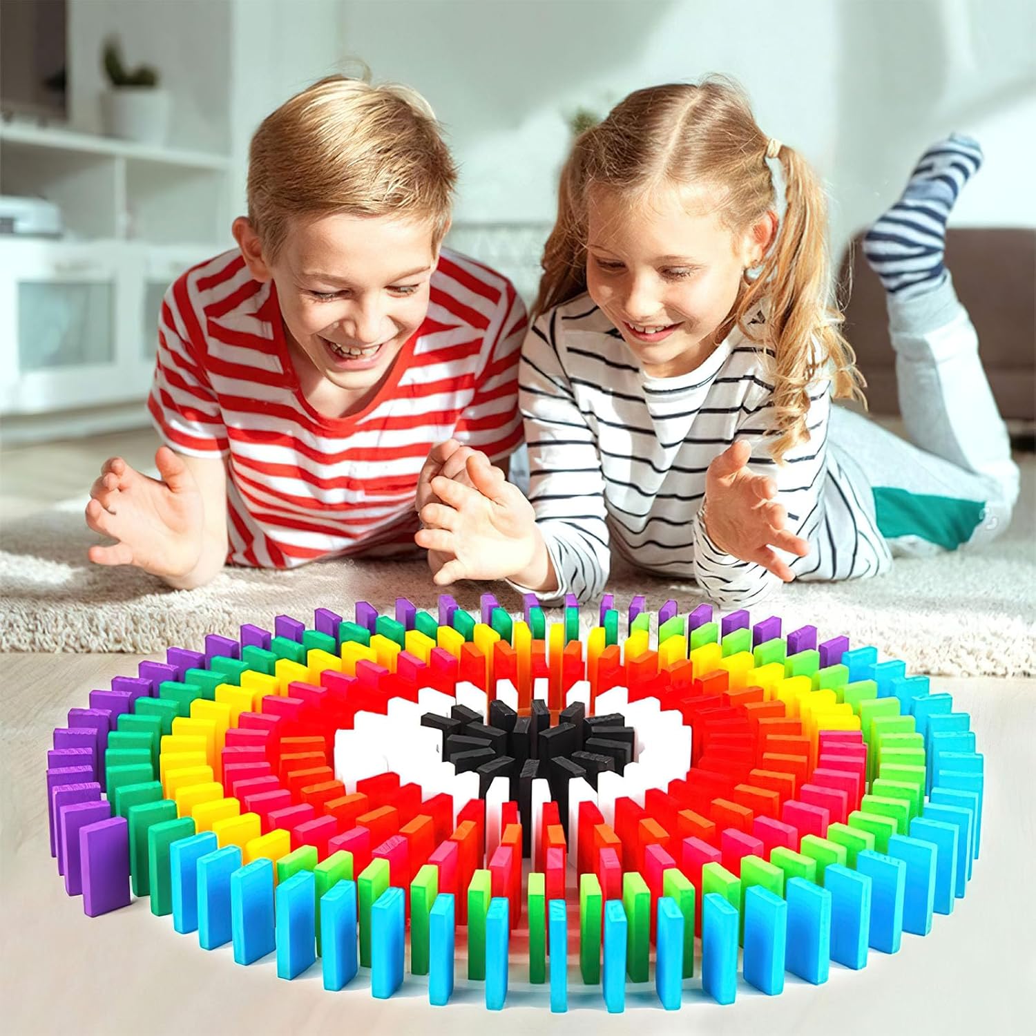 Jeu de dominos en bois Fidtoy, jeu d'apprentissage coloré