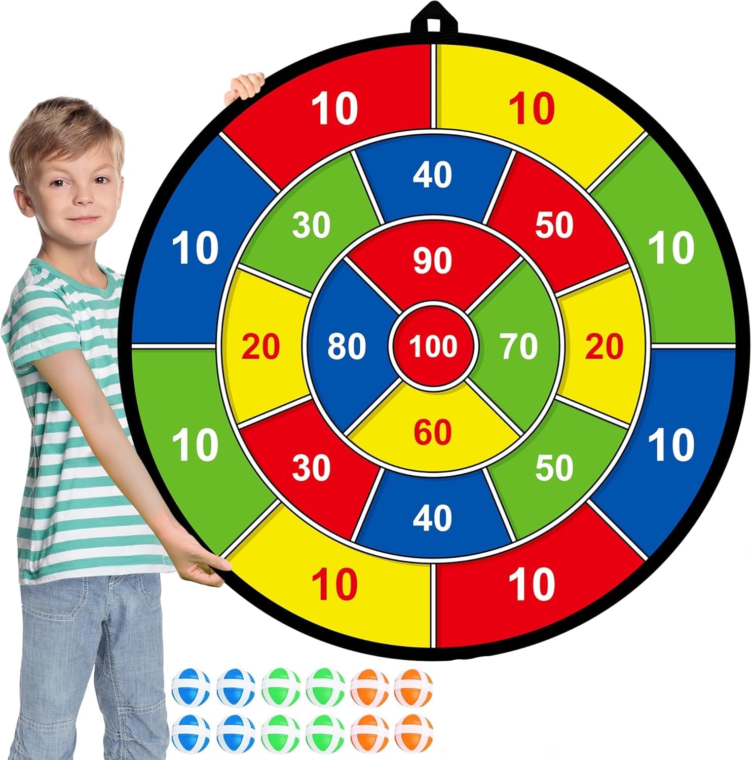Fidtoy Velcro Dart Board Set for Kids – 66cm Colorful Sticky Ball Target Game with 12 Balls, Hook, Counting Numbers, and Indoor Outdoor Toss Play