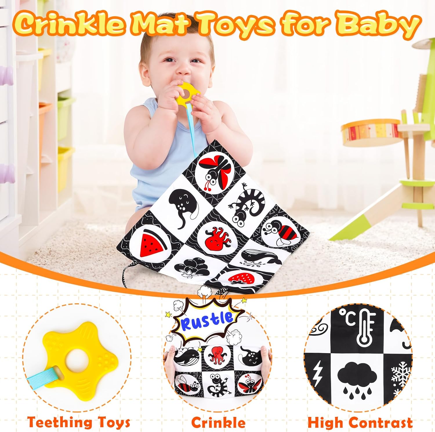 Fidtoy High Contrast Baby Cloth Book for Newborns – Montessori Black and White Sensory Tummy Time Toy Set for 0-6 Months