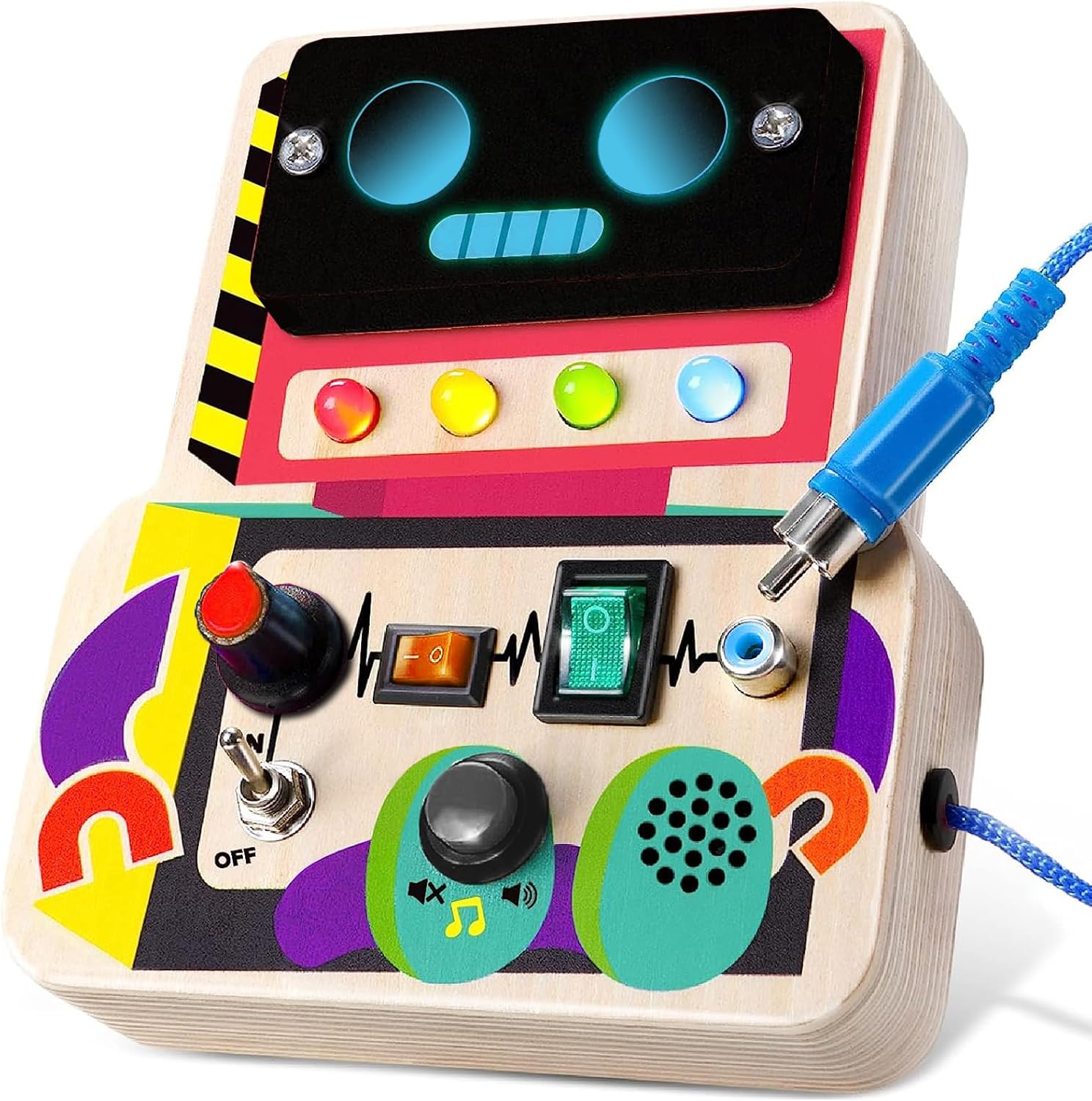 TEUVO Montessori Toys Robot Busy Board Toys for Toddler Age 1 2 3 4 5 6 Years Old, Light Switch Sensory Educational Travel Toys Gifts for Kids Boys Girls Christmas Birthday Holiday