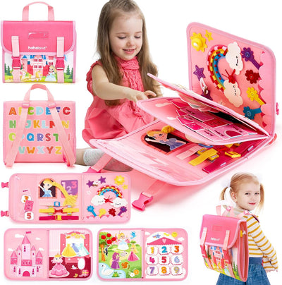 hahaland Toddler Toys Busy Board, Montessori Toys for Baby Boys, Boy Birthday Gift 18 in 1 Preschool Learning Activities with 12 Life Skills-Numbers,String Beads,Shapes,Colors,Puzzles,Alphabet