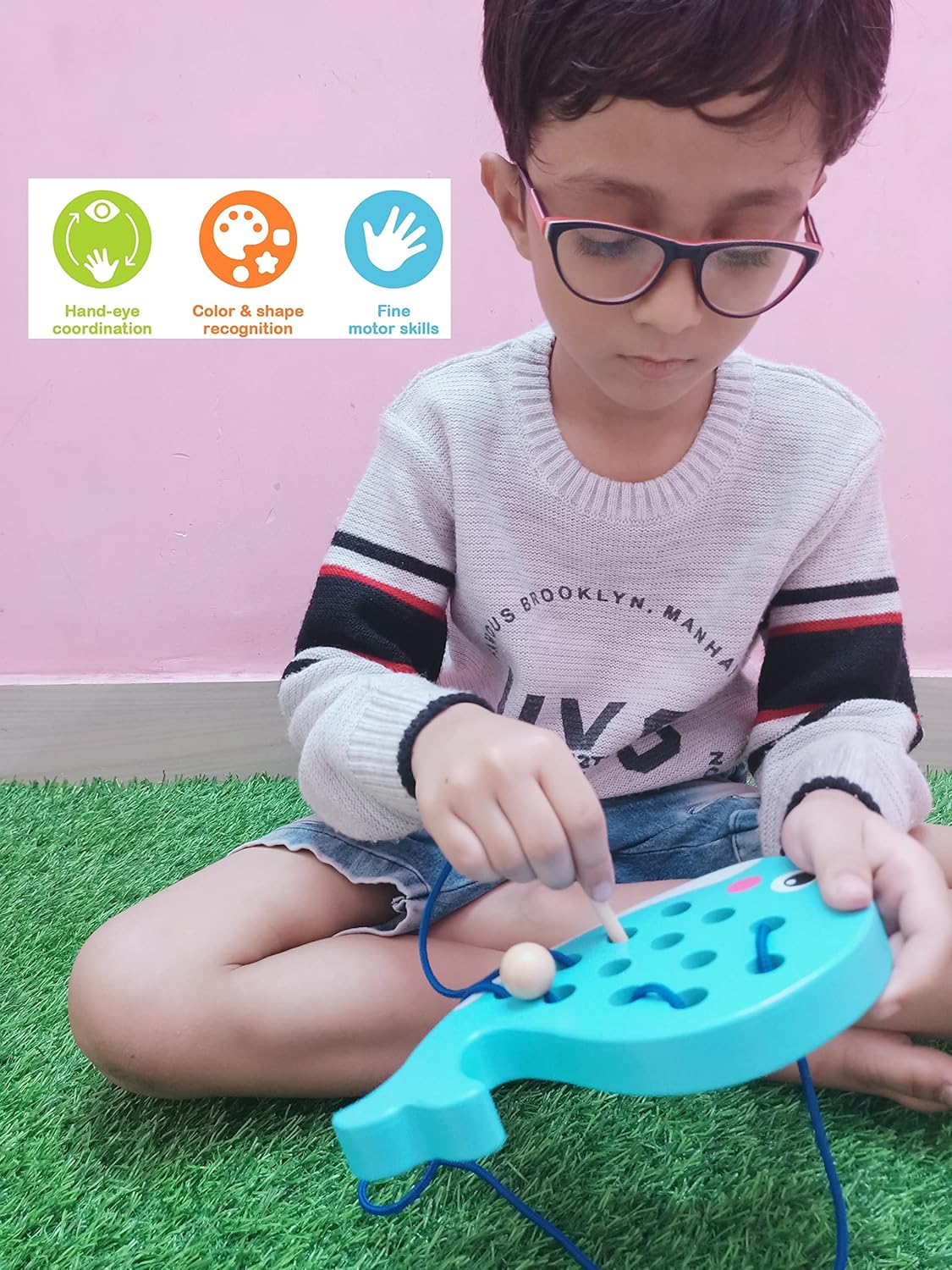 Fidtoy Juguete de Madera con Cordones, Juguete Montessori de Enhebrar para Niños Pequeños, Juguete de Práctica de Costura para Habilidades Motrices Finas, Juguete Educativo de Aprendizaje Temprano, Regalo