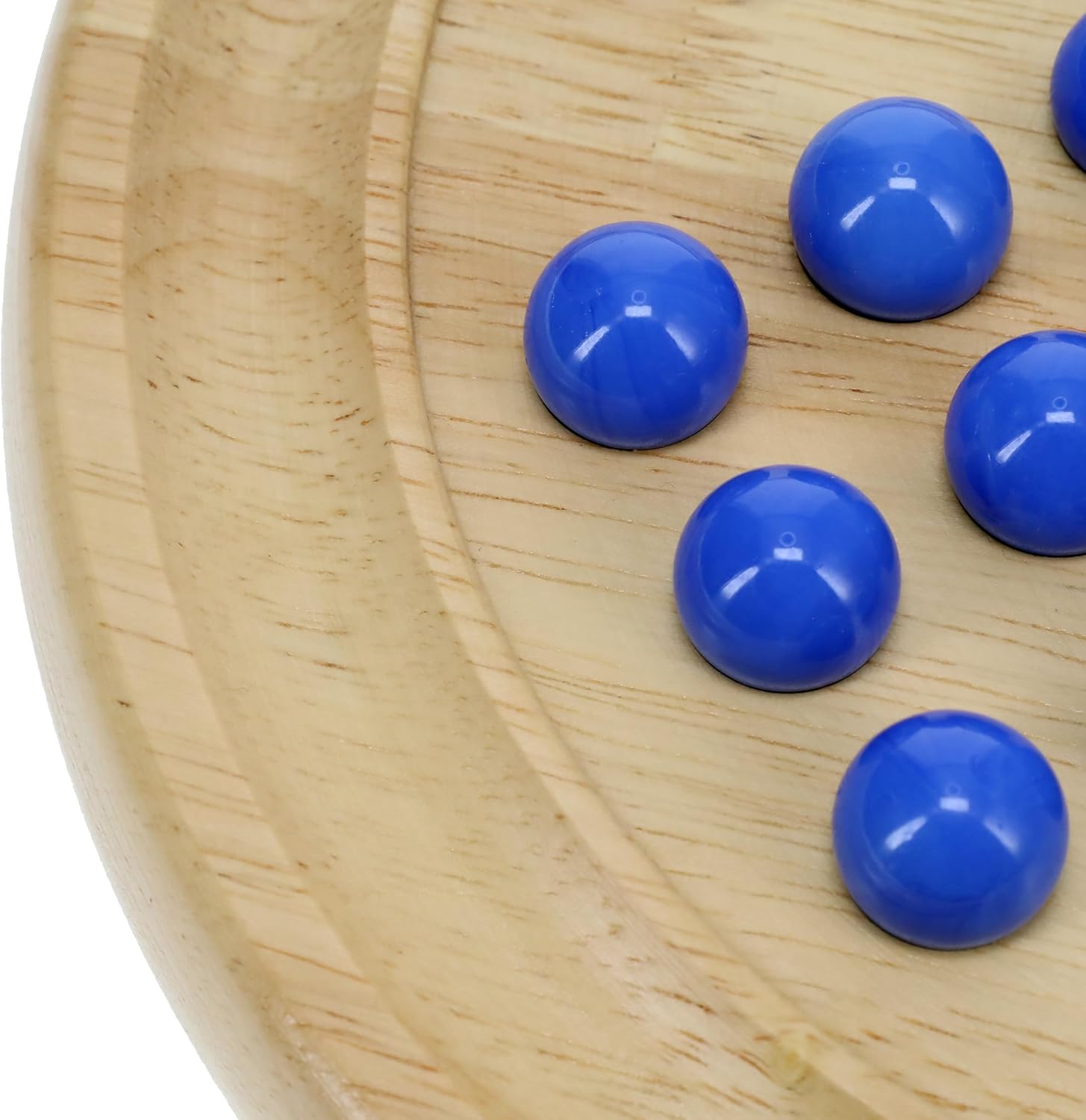 Fidtoy Solitaire Wooden Game with Marble Balls for Kids Ages 5+, Classic Wooden Strategy Board Game with 33 Blue Glass Marbles, Instructions and Coffee Table Puzzle Play